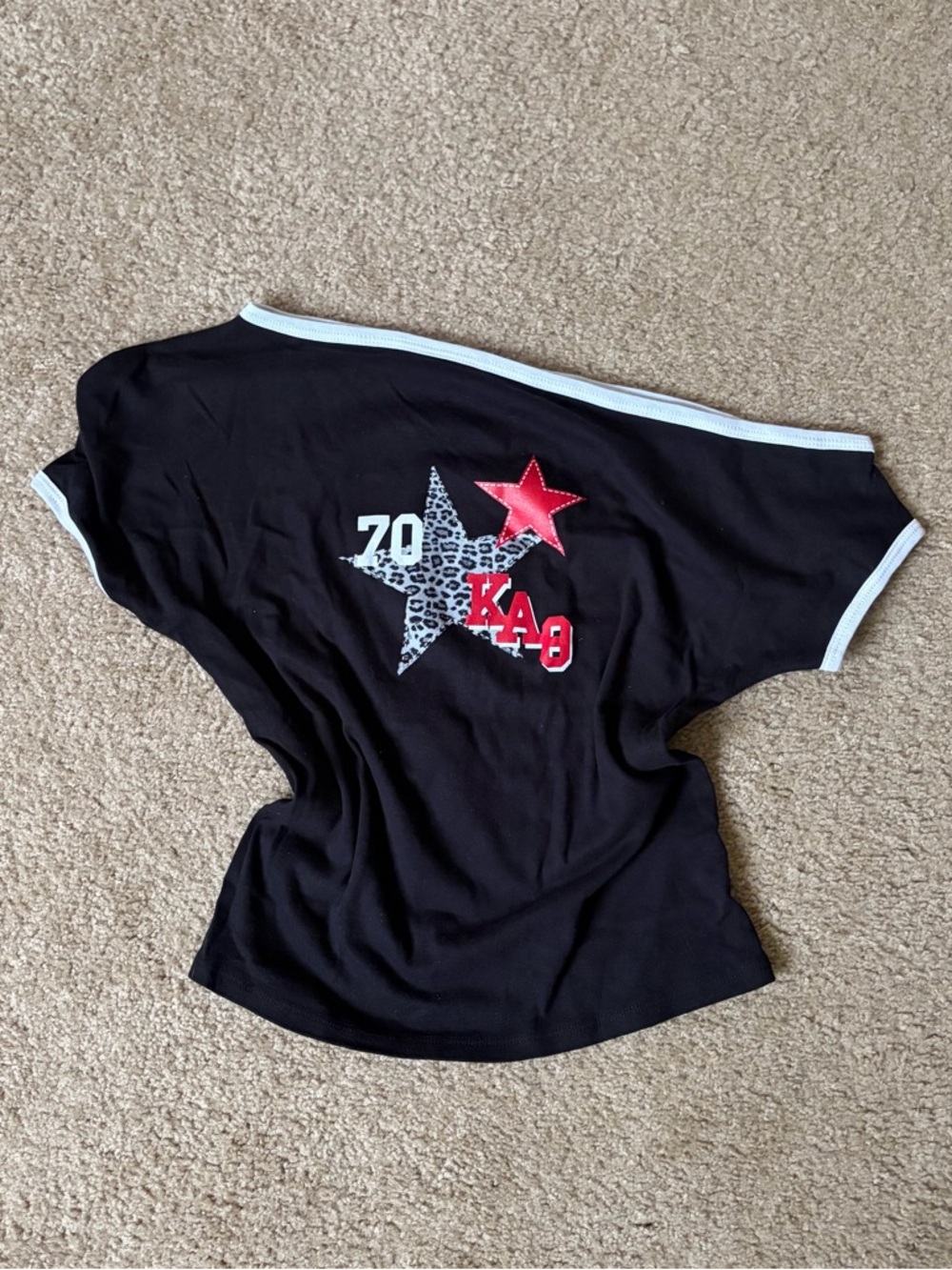Kappa Alpha Theta black and red star graphic tee with white trim